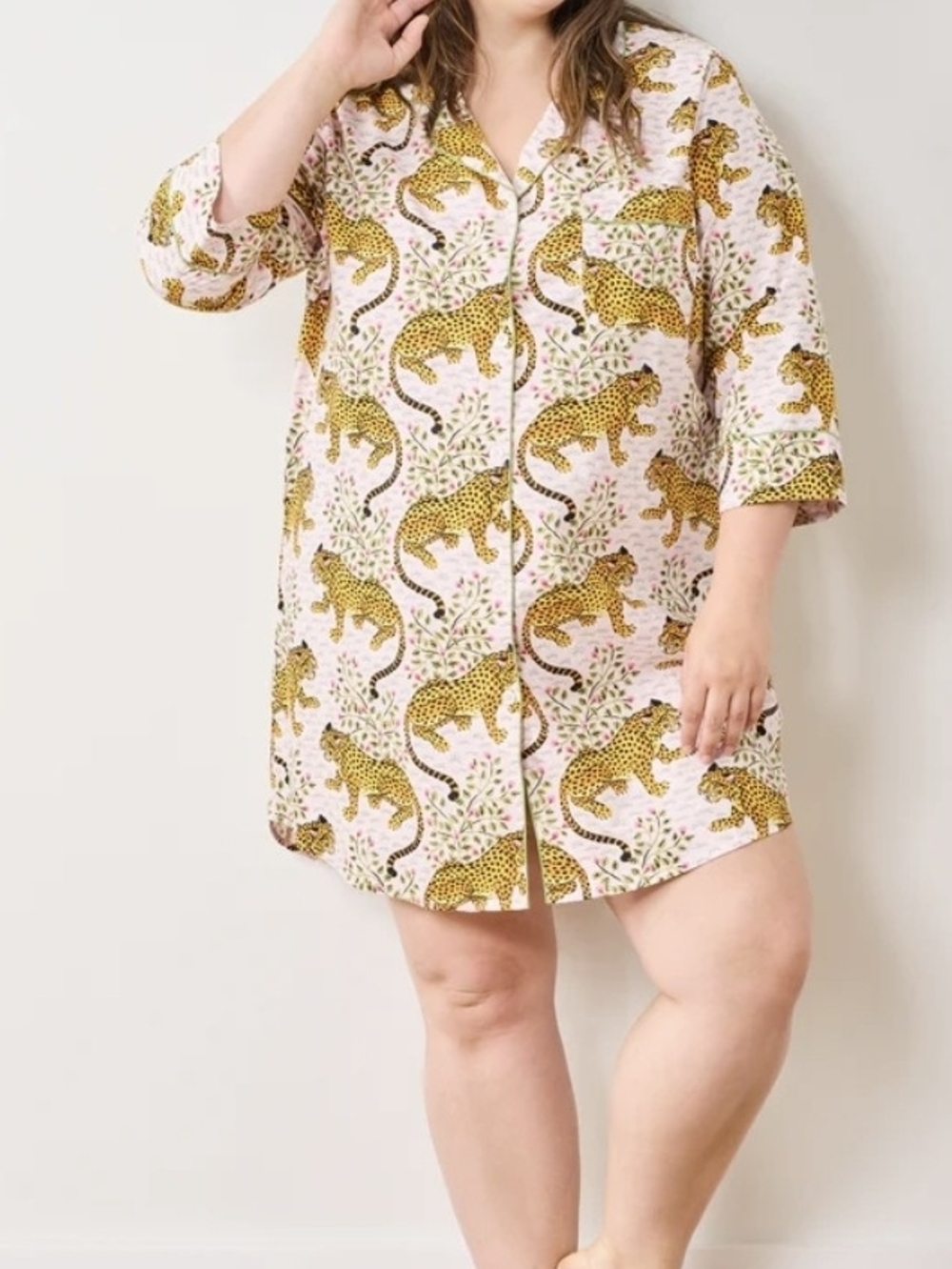 Printfresh Bagheera Blush Pink Leopard Print Sleep Shirt 1X